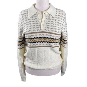 VTG Sweater Emporium Fair Isle Heritage Hearts Golf Polo Knit Sweater (Size M)